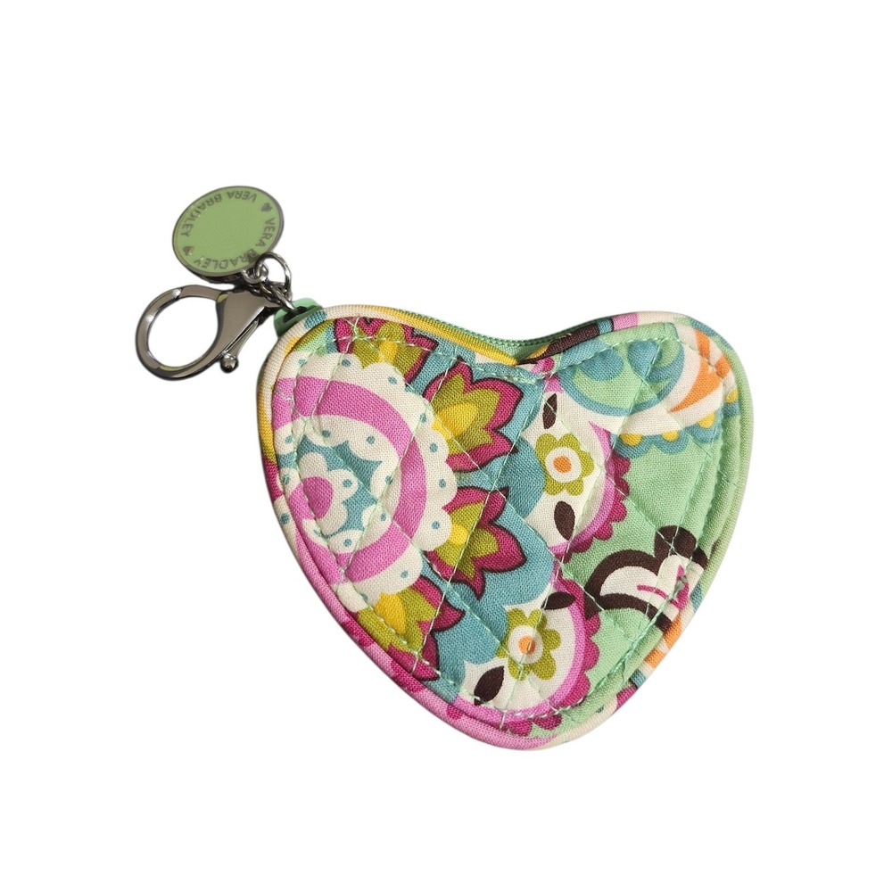 Vera Bradley Lilli Bell Heart Coin Purse Keychain Bag Charm Retired Mint Floral